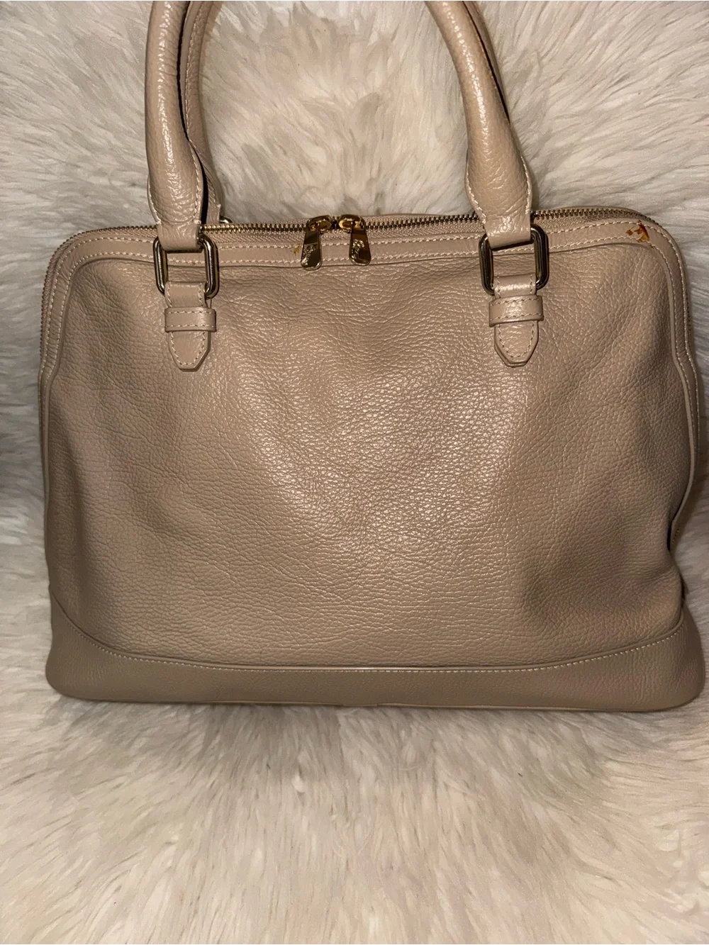 Versace Collection Taupe Pebbled Leather Satchel with Gold Hardware